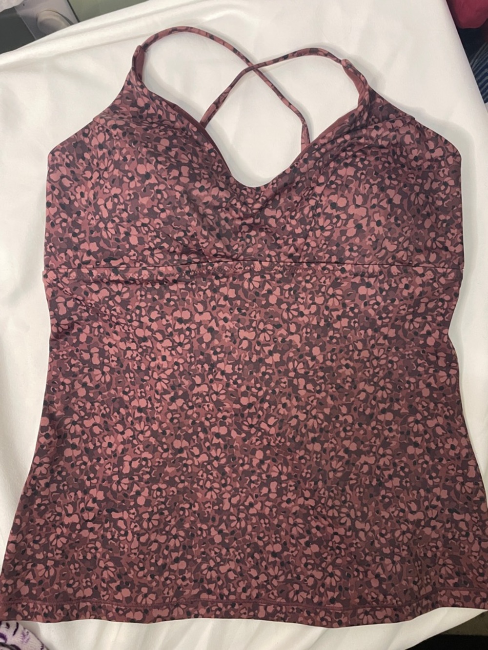 Athleta Mauve Rose Print Crisscross Camisole